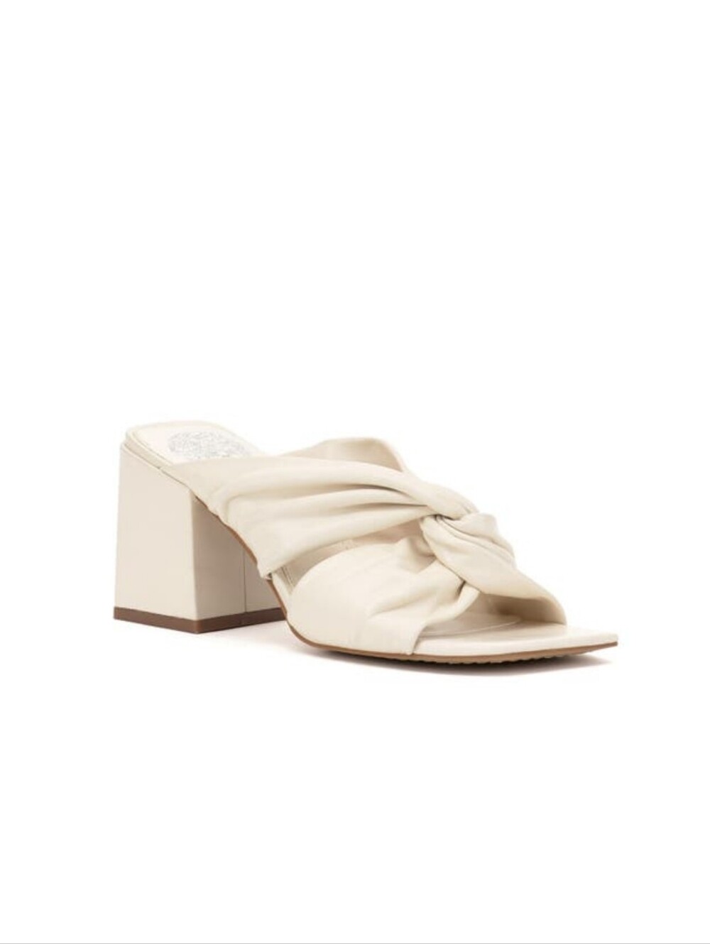 Vince Camuto Jenabie Twist Leather Block Heel Sandal in Beige Baby Sheep
